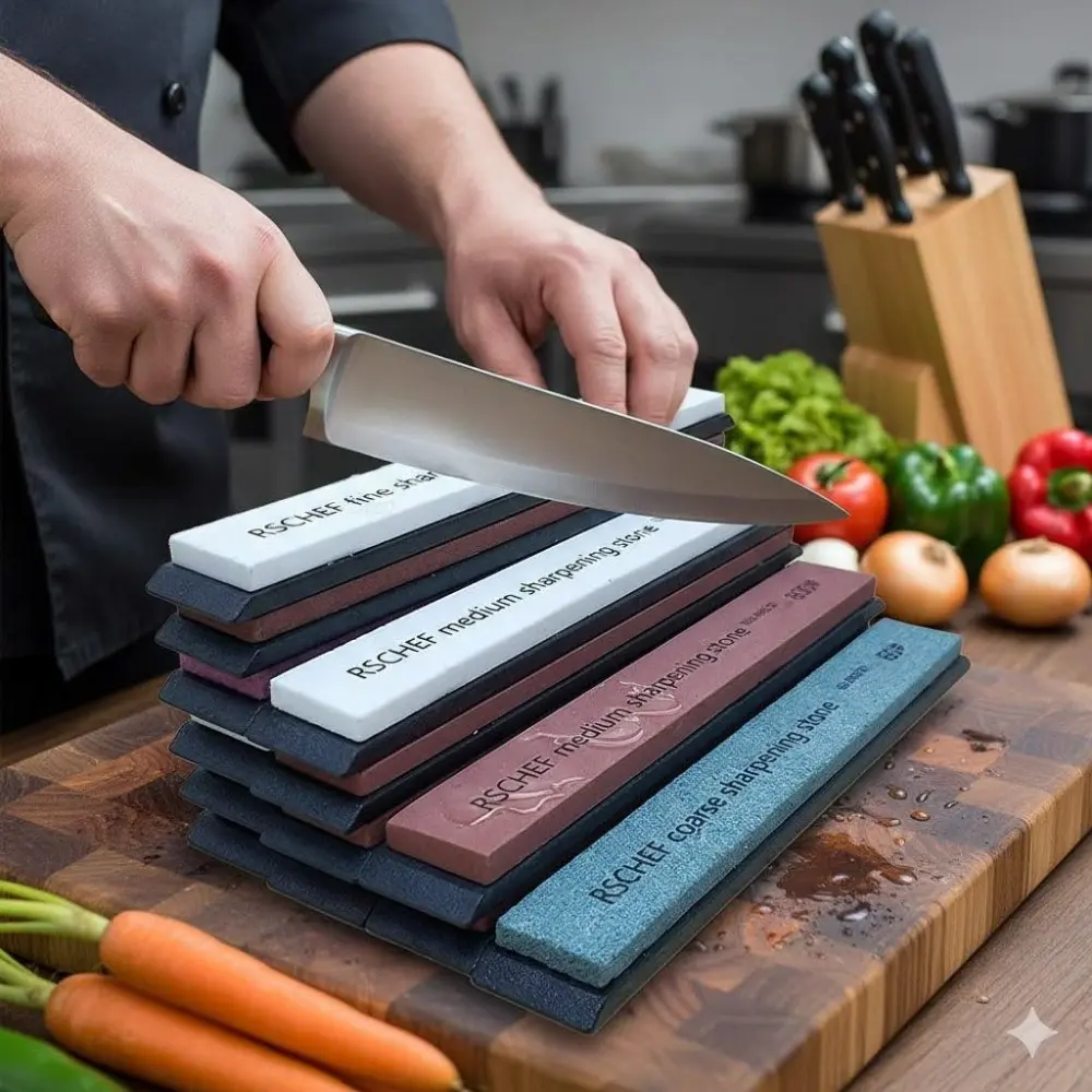 Professional Chef Knife Sharpener: Portable Multi-Stage Water-Cooled Sharpening System with Anti-Slip Base, Corrosion-Resistant Polishing Stones, Ergonomic Scissor & Blade Hone for Home, Camping, Outdoor Use.