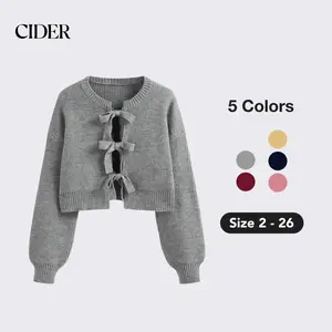 Cider [5 colors,size 2-26] Knit Round Neckline Solid Tie Front Cardigan