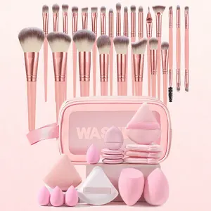 42PCS All-in-One Makeup Tools Set with Gift, Waterproof Multi-Functional Zipper Cosmetic Bag, 25PCS Makeup Brushes, Makeup Sponges, Mini Sponges, Triangle Powder Puffs and Mini Air Cushion Puffs, Portable Travel Beauty Kit for Women
