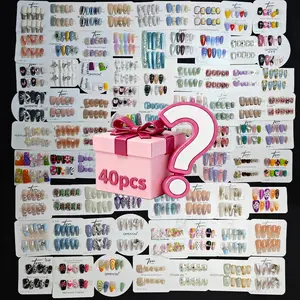 Handmade Press-On Nail Art Box Set, 4 Sets Total 40 Pieces, Shimmery Acrylic Tips, Reusable Tools, Perfect for Weddings and Parties