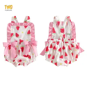 Infant Baby Girl Summer Romper Fashion Cute Strawberry Watermelon Print Sleeveless Ruffle Jumpsuit