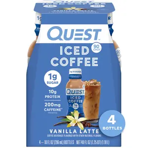 Quest Iced Coffee Vanilla Latte - 200mg Caffeine, 10g Protein, 4 Count - Beverage