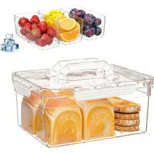 Bread Box with Ice Chilled Condiment Caddy, Portable Airtight Storage Container with Lid Handle for Kitchen Counter, Keeper for Homemade Bread, Toast, Bagel, Cookies, White