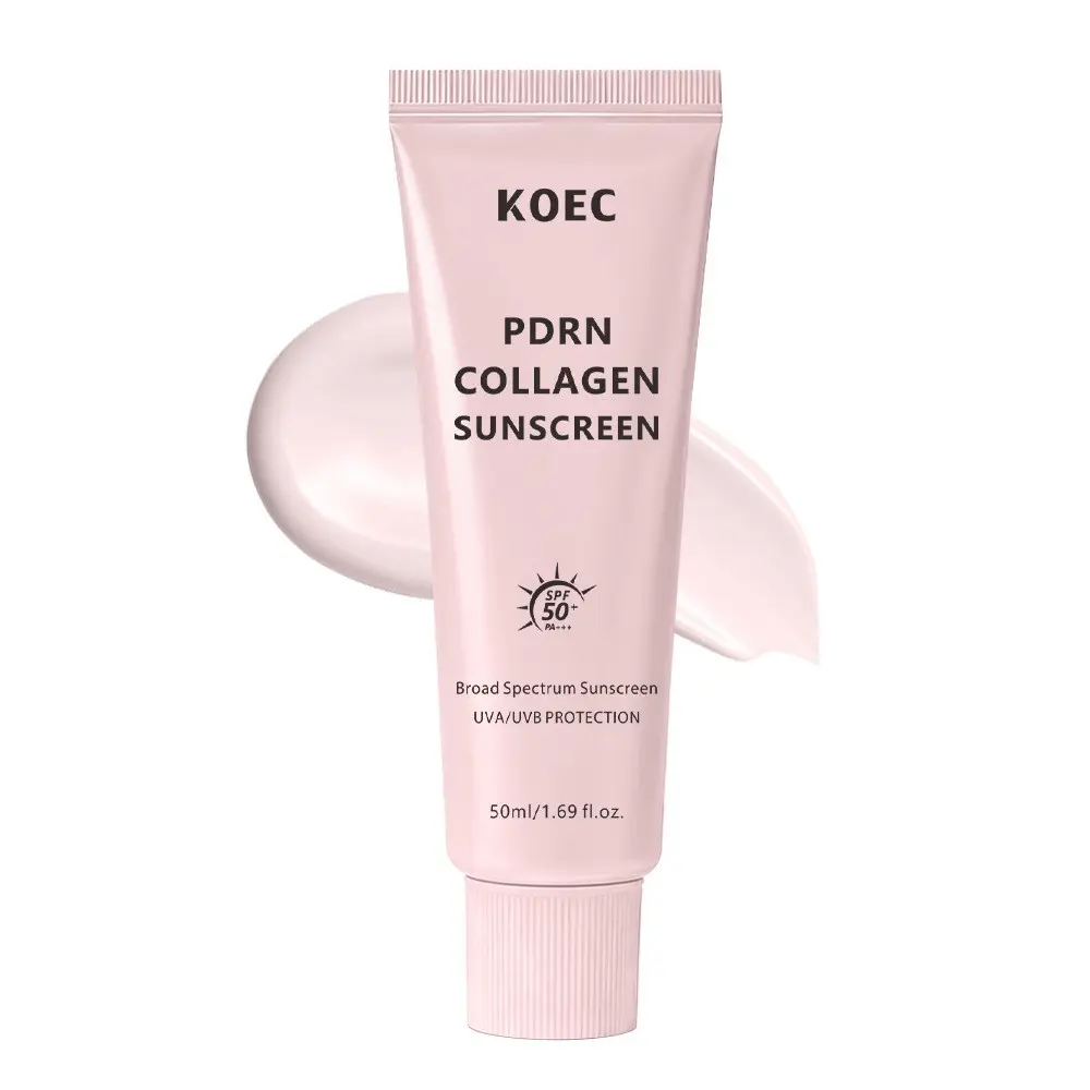 PDRN Glow Collagen Sunscreen | SPF 50 Broad Spectrum UV Face Sunscreen Sunblock Face Sun Block Effective | Lightweight, Non-Sticky, Hydrating Formula | No White Cast or Residue | Peptide, Cica for Soothing, Skin Repair & Natural Glow | Hydrate