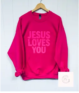 Jesus Loves You Puff Print Crewneck Sweatshirt, Womenswear, Youth Clothing, Tops, Comfort, Crewneck,Casual, Religious Long Sleeves Graphic Basic Cotton Garment sweatshirts women jesus crewneck faith bible perfect shirt lord tee jesus apparel