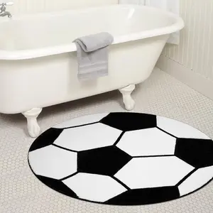 31"x31" Round Soccer Rug, Non-Slip Sports Bathroom Mat for Kids Boys Bedroom Playroom Living Room Home Decor