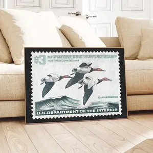 Retro Canvasbacks Poster Unframed, Federal Duck Stamp Outdoors Wildlife Print, Rustic Cabin Wall Art, Gift for Hunter Dad, Vintage Lodge Home Decor