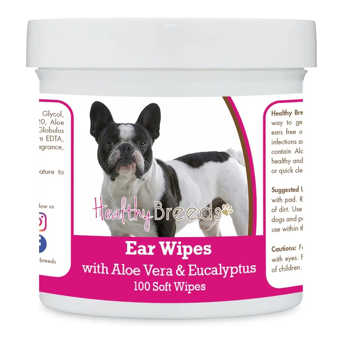 Healthy Breeds 192959823721 French Bulldog Ear Cleaning Wipes with Aloe & Eucalyptus for Dogs - 100 Count