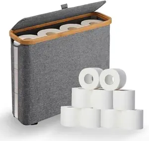 【Father's Day Gift】Gray 30L Waterproof Oxford Fabric Toilet Paper Storage Container, Elegant Slim Lidded Organizer, Narrow  Tissue Holder for Mega Rolls by Toilet ultimate bathroom