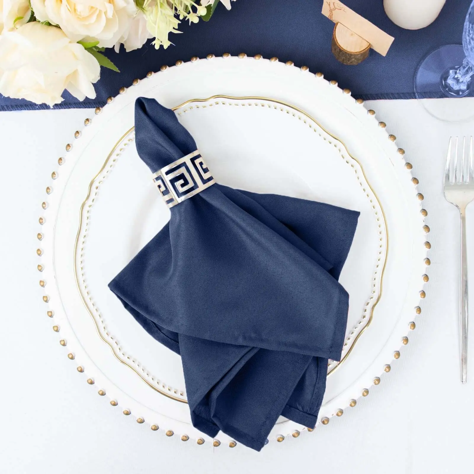 5-Pack Solid Square Polyester Table Napkins (17"x17" Navy Blue) - Durable, Wrinkle-Resistant Tableware for Banquet Events, 5-Pack Convenience & Warm Water Wash Compatible