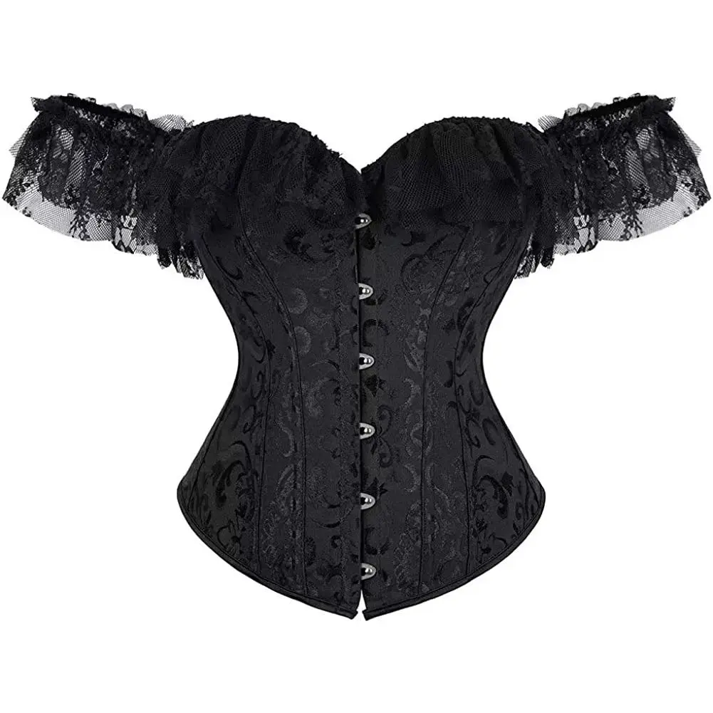 Women's Plus Size Satin Halter Neck Cropped Corset Bustier Top - Short Sleeves, Off-The-Shoulder, Lace Floral, Vintage Fashion Shapewear Clothes for Party, Thanksgiving, Witch Fairy Renaissance Halloween Cosplay - Gold, Green, Black, Pink, Blue, Casual