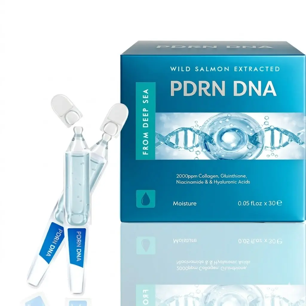 PDRN DNA Serum Ampoules with 2000ppm Collagen & 4-Type Hyaluronic Acid - Firming & Brightening Treatment to Restore Elasticity and Plump Skin - 30 Vials, Moisture, Soft Skin, Serums & Essences, Smoothing