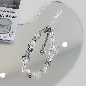 Sweet Cool Cute Versatile Phone Chain Rose Flower Phone Pendant Ice Transparent CCD Pendant Hanging Ornament Camera Lanyard Phone Charm