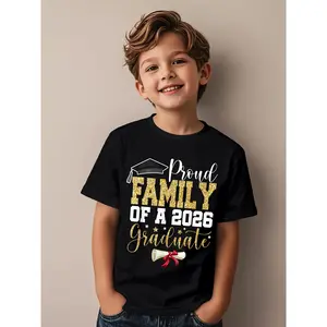 Proud Family of 2026 Senior Graduate | Novelty Awesome Graphic Kid T-Shirt Casual Tops Tees for Kid, Crew Neck, Short Sleeve, All-season Wear