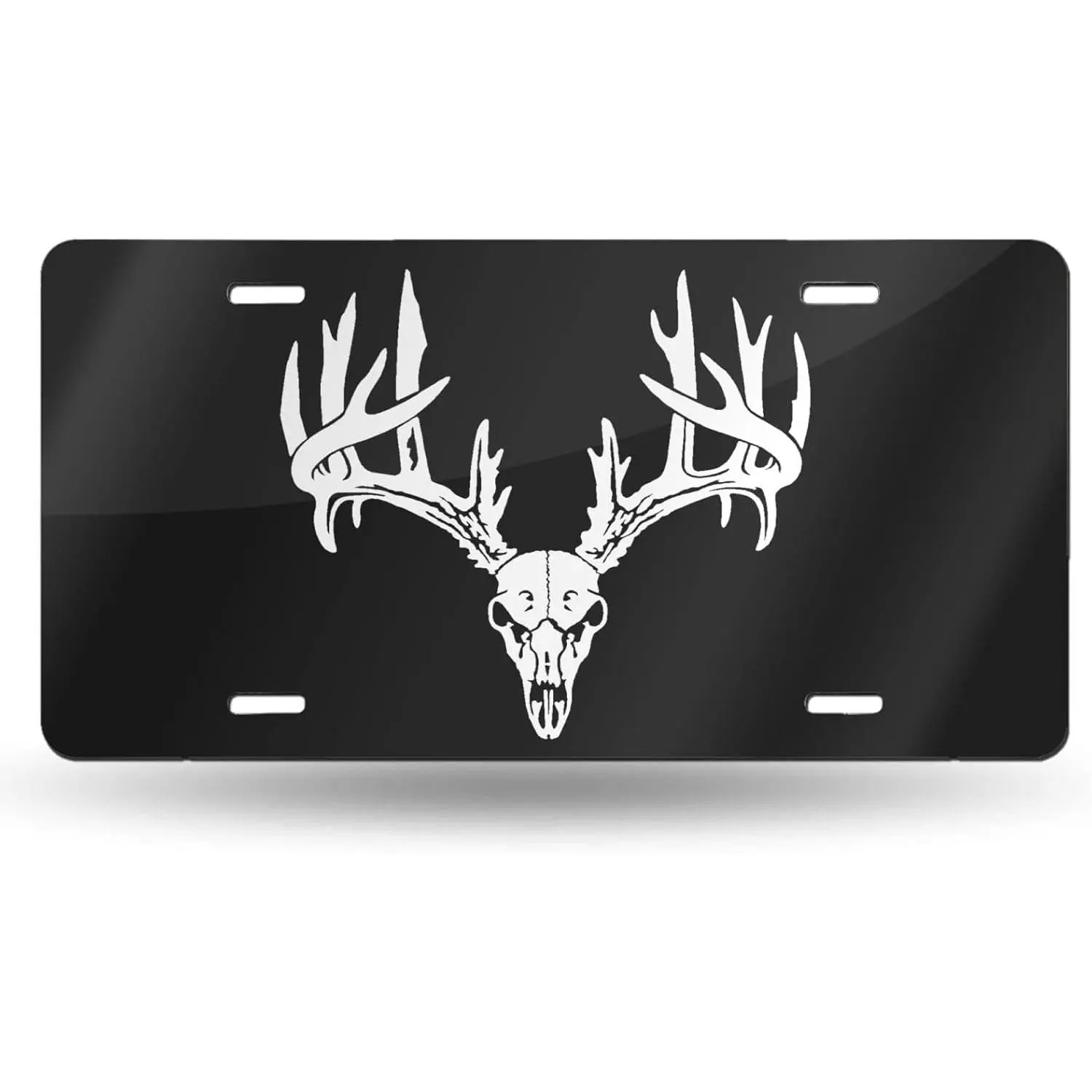Deer Buck Antlers Skull Front License Plate - 6x12in Aluminum Metal Automotive Car Accessory, Pre-Drilled 4 Holes, 1-Size Men's Accessory for Grandpa, Western Truck/SUV Decor, Dad