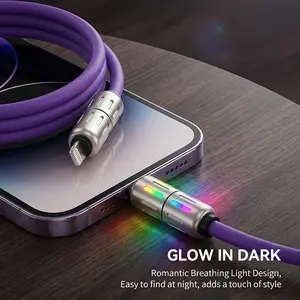 [Buy 1 Get 1 Free] 65W Max Fast Charging 4-in-1 Multi USB Cable 6.6ft, LED Breathing Light Data Sync Cord USB A Lightning Type C Universal Charger for iPhone 15/16 iPad Pro