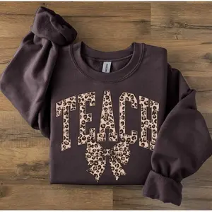 Leopard Teacher Sweatshirt, Retro Varsity Teach Crewneck, Cute Teaching Graphic Shirt, Teacher Appreciation Gift, Trendy Educator Appare, Gift for Her