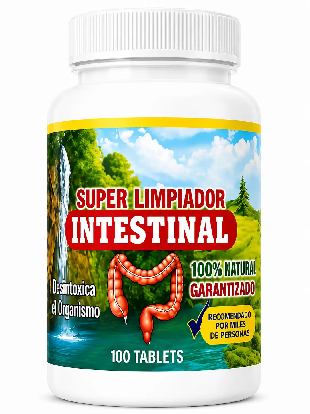 Super Limpiador Intestinal Cleanser & Detox Supplement - Natural Plant-Based Digestive Support, Gut Detoxifier, Edible Fiber, Digestive Enzymes & Probiotics, Lactose-Free Fitness Dietary Vitamin - 100 Tabs, Digestive Enzymes Probiotic