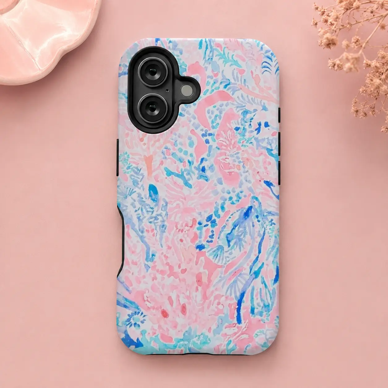 Mixcolor Aesthetic Blue & Pink Warm Water Design iPhone Case - Protective, Shockproof, Durable, Stylish Phone Accessories - Compatible with iPhone 17,16,15,14,13,12,11, Plus, Pro, Pro Max - Dual-Layer for Birthday, Festive Gifting