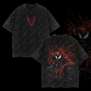 Superstyle Maximum Absolute Carnage Symbiote Supervillain MCU Edition Double Printed Oversize Lightweight Acid Washed Tee TV Series Graphic Design Top Cotton Streetwear Comic Superheroes T-Shirt Clothes Menswear Womenswear Apparel Classic Seamless