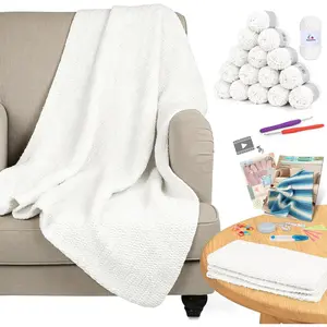 Blanket Crochet Kit for Beginners, Easy Crochet Blanket Kit with Soft Chenille Yarns Detailed Instruction Crocheting Accessories Complete Beginners Crocheting Kits, Pure White