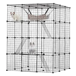 VEVOR Large 4-tier Cat Cage, 41x 41x 55, Detachable Metal Wire Cat Enclosure, with 4 Front Doors Hammock Ramp ladders, Indoor Outdoor Crate Exercise Place Ideal for Kitty, Small Animals, Black