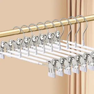 Pants Hangers with Clips 12 Pack Adjustable Skirt Hangers for Women Non-Slip Trousers Hanger for Jeans Clothes Hangers for Pants Heavy Duty Space Saving Shorts Hangers,White,12Inch
