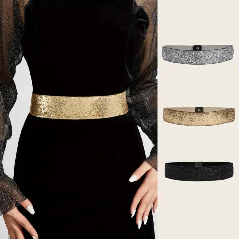 slim fit dress slacks Wide Elastic Waist Belt for Women with Metal Square Buckle-WG113, Beige