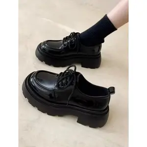 Women's Thick Sole Derby Shoes, Round Toe Oxford, Multifunctional Casual British Style Height Increasing Shoes, Comfortable Fashion Footwear