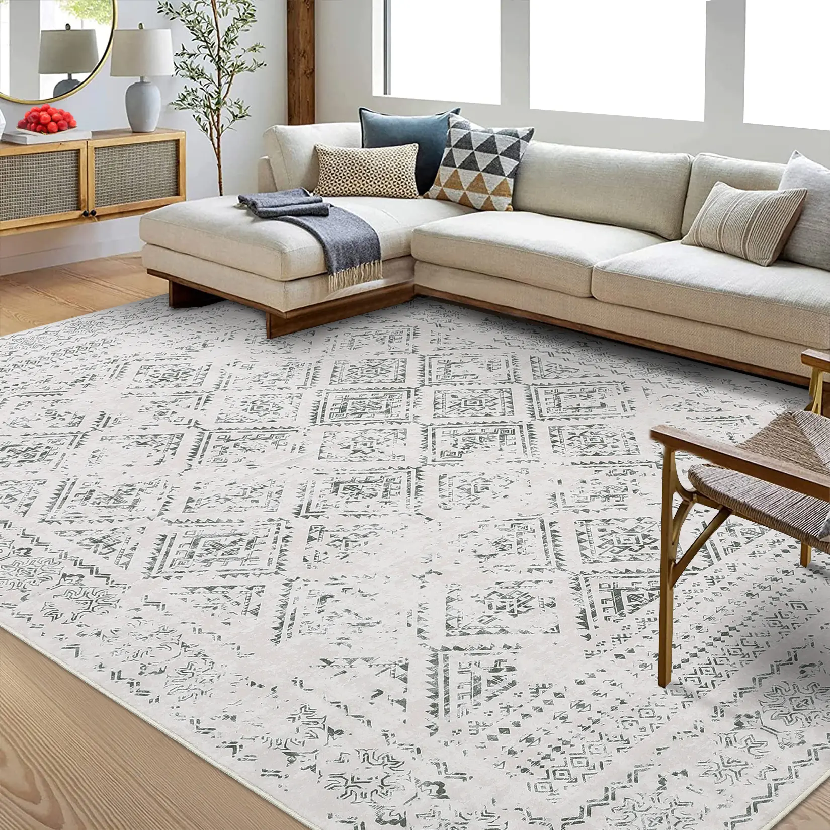 Bohemian Printed Area Rug, Ultra-Thin Foldable Non-Slip Non-Shedding Washable Rug with Backing for Living Room, Dining Room, Apartment, Farmhouse & Laundry Room carpet