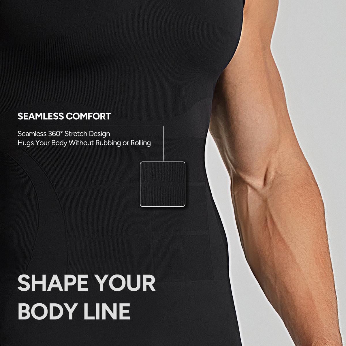 Nebility Men’s Seamless Compression Tank Top, Tummy Control, Chest Support & Back Posture Correction, Breathable 4-Way Stretch Underwear for Gym, Workout & Daily Wear