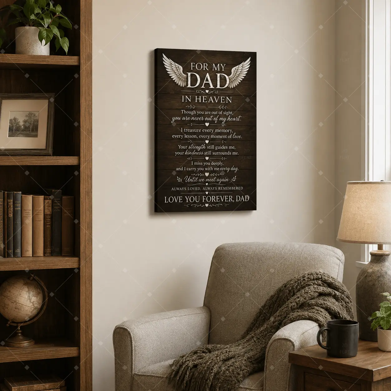 Rustic Farmhouse Father Memorial Canvas Wall Art Print - Angel Themed Decoration, Sympathy Keepsake Poster, Bereavement Gift with Remembrance Text, Hanging Home Decor, Multi-Size Scratch Resistant (24x36in, Unframed-Framed Options, Bedroom, Dining Room)