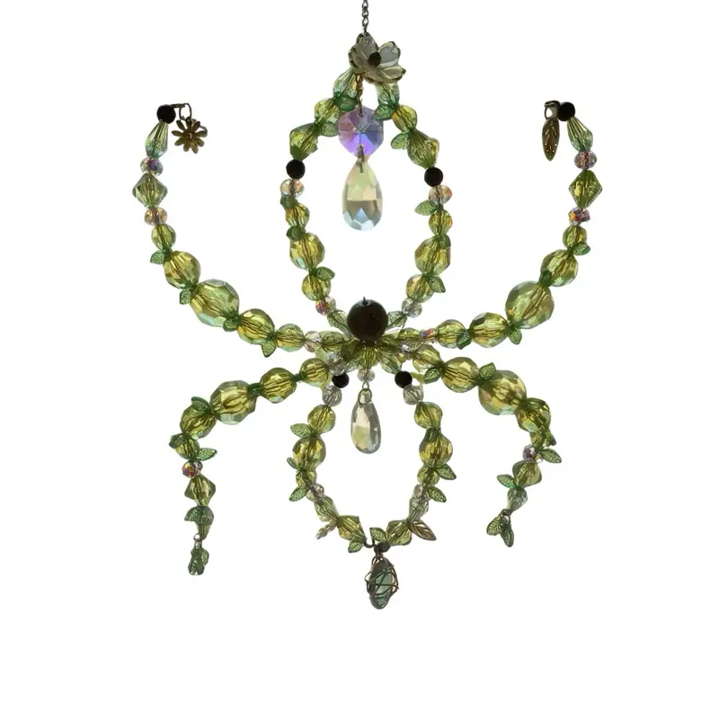 Handmade Beaded Suncatcher Spider Decor Halloween Ornaments for Everyday Home Decor 6” x 6.5” - 7.5”  Plant Decor Decoration Unique Green