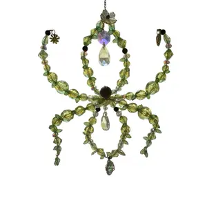 Handmade Beaded Suncatcher Spider Decor Halloween Ornaments for Everyday Home Decor 6” x 6.5” - 7.5”  Plant Decor Decoration Unique Green