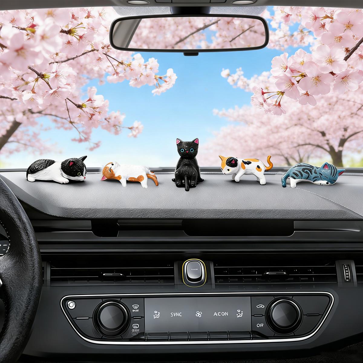 5PCS Cartoon Mini Cat Figurines, Cute Kawaii Cat Ornaments for Computer Monitor Topper, Car Dashboard Decoration, Office Desk Home Decor Gift