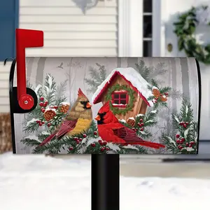 Winter Cardinal Birds Mailbox Covers Magnetic Christmas Mailbox Cover Wraps Decorations Holly Berry Branches Christmas Post Box Covers Christmas Decor Outdoor Standard Size 18" X 21"