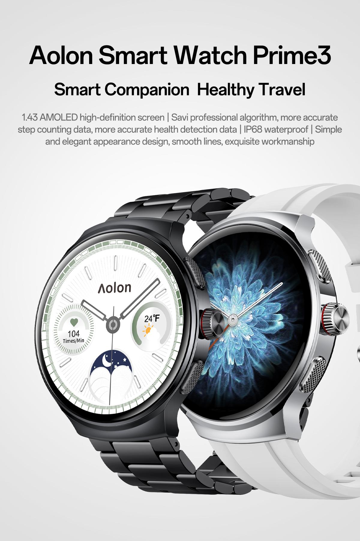 Aolon Prime3 Smart Watch Wearable – Featuring a 1.43" AMOLED Touchscreen, Stainless Steel Design, Bluetooth Calling, 100+ Sports Modes, Health Tracking, Waterproof Build, and iOS & Android Compatibility#fathers day gift#outdoor fun