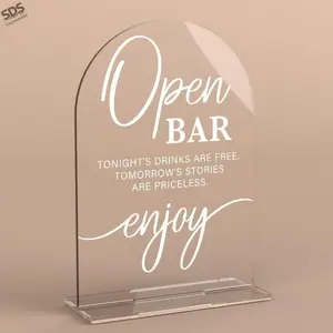 Arched Acrylic Bar Sign, Transparent//, Fun English Quotes, Wedding Party Decor, Elegant Design, Includes Base