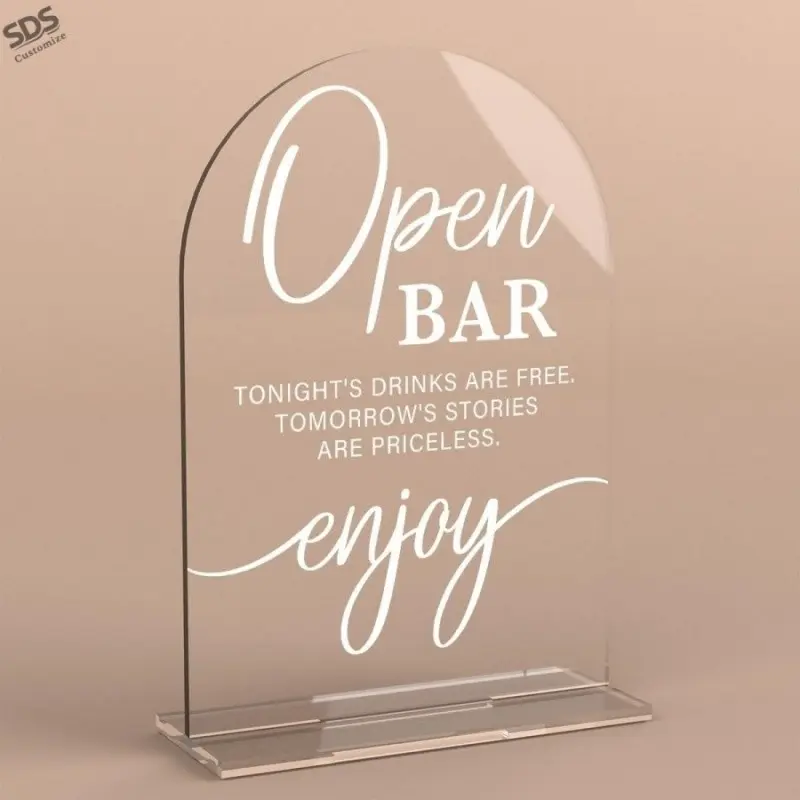 Arched Acrylic Bar Sign, Transparent//, Fun English Quotes, Wedding Party Decor, Elegant Design, Includes Base