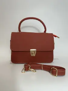 Elegant Red Shoulder Bag Women's PU Leather Handbag with Top Handle & Gold Clasp Lightweight Design