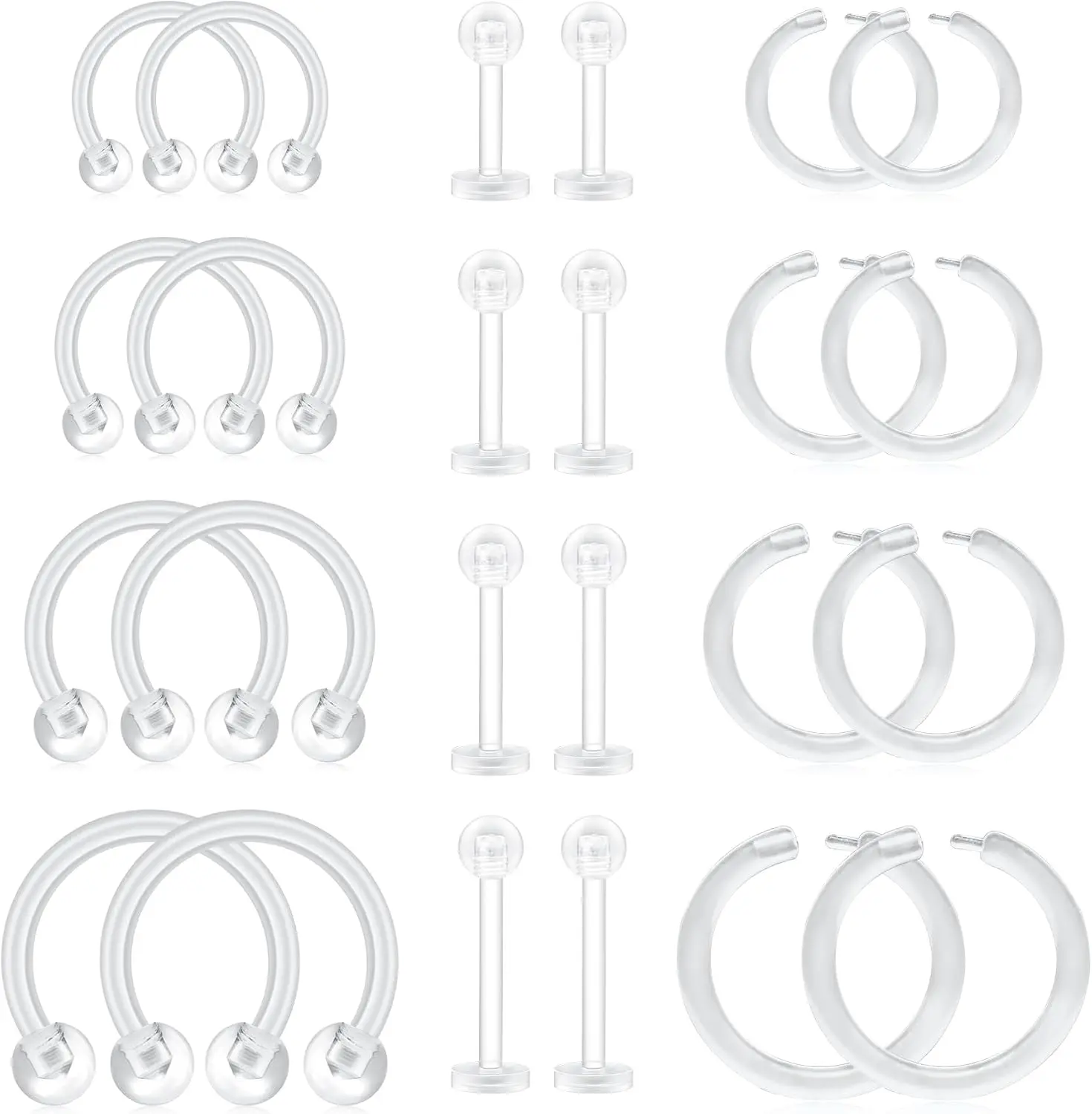 16G Clear Piercing Retainers Flexible Cartilage Helix Daith Rook Tragus Earring Retainer Bioflex Plastic Nose Septum Lip Eyebrow Rings Piercing Retainer