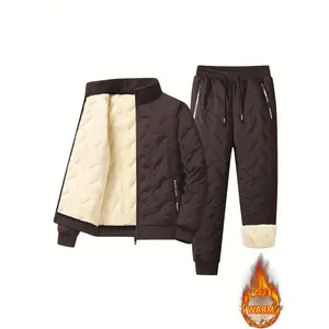 A Two-Piece Men'S Casual Outfit Featuring a Thickened And Fleece-Lined Jacket And Pants, Designed for Winter Sports And Leisure. This Set Includes a Zip-Up Jacket with Warm Lamb Fleece Lining, Suitable for Both Men And Women. It Has Properties