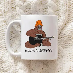 The Big Lez Sassy Guitar Mug, Retro Adult Cartoon Fan, Double Side Printed Cryptid Bigfoot Sassy The Sasquatch Coffee Cup