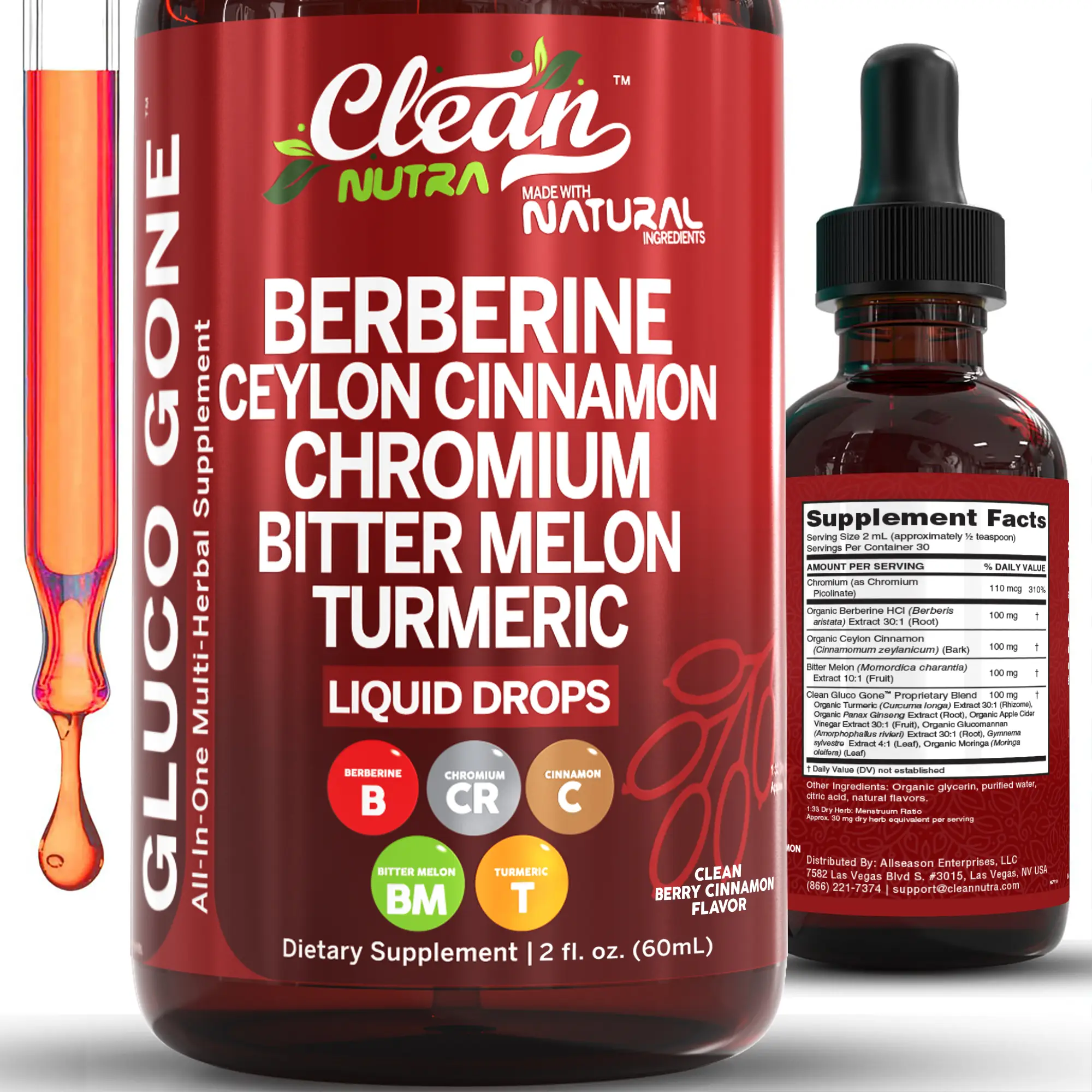 Organic Ceylon Cinnamon Berberine Liquid Drops Supplement with Bitter Melon Extract, Glucomannan, Gymnema, Chromium, Turmeric, Organic Panax Ginseng