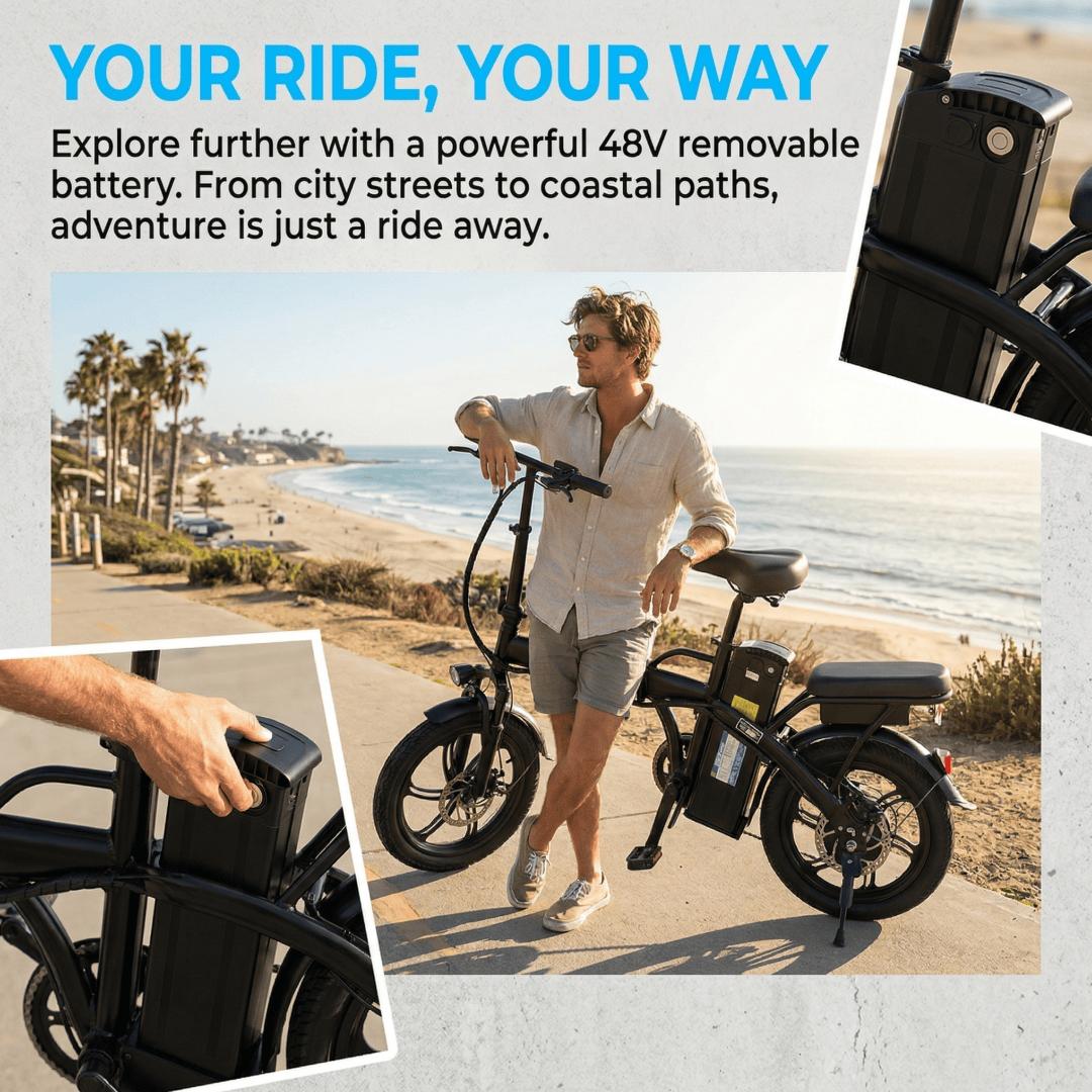 Folding Electric Bike | Speed up to 22 MPH | Front Suspension | 48V 15Ah Battery | Ideal for Urban Commuting disc brake