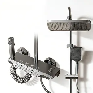 Gunmetal Gray Shower System with 4 Modes | Pressurized Rainfall & Bidet Spray | #BathroomUpgrade #HomeRenovation | Perfect for Modern Bathroom Makeovers