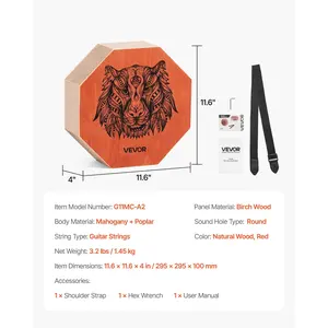 VEVOR Unique Cajon Box Drum, withInternal Guitar Strings, PortableWoodenPercussionBox, BirchWoodDrumMusicalInstrumentwith Adjustable Strap, forBeginners Professionals, 11.6x 11.6x 4 in