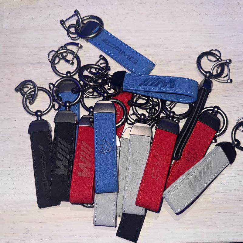 Valentine gift Alcantara Car Keychain with 4 Color Metal Rings & Bag Pendant Perfect for Car Enthusiasts with Multiple Logos