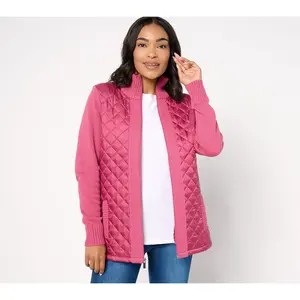 Denim & Co. Quilted Woven-Front Sweater Jacket