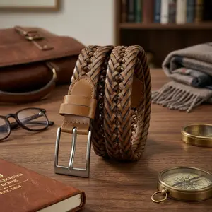 Men's Braided Leather Dress Belt - Woven Braided Casual Belt for Jeans Golf Perfect Gift for Men Durable Stylish Fashion Accessory